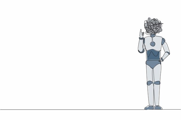Continuous one line drawing robot with round scribbles instead of a head Angry robot arguing