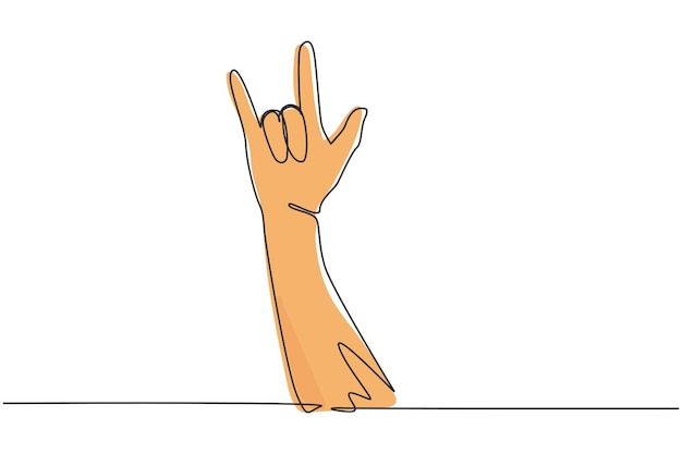 continuous one line drawing rock on gesture symbol heavy metal or resistance hand gesture vector