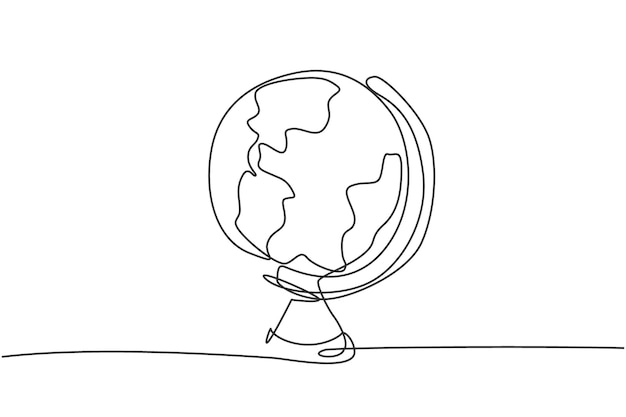 continuous one line drawing round world globe map back to school hand drawn minimalism concept