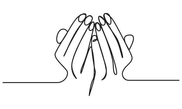 continuous one line holding hand on white background minimalist illustration