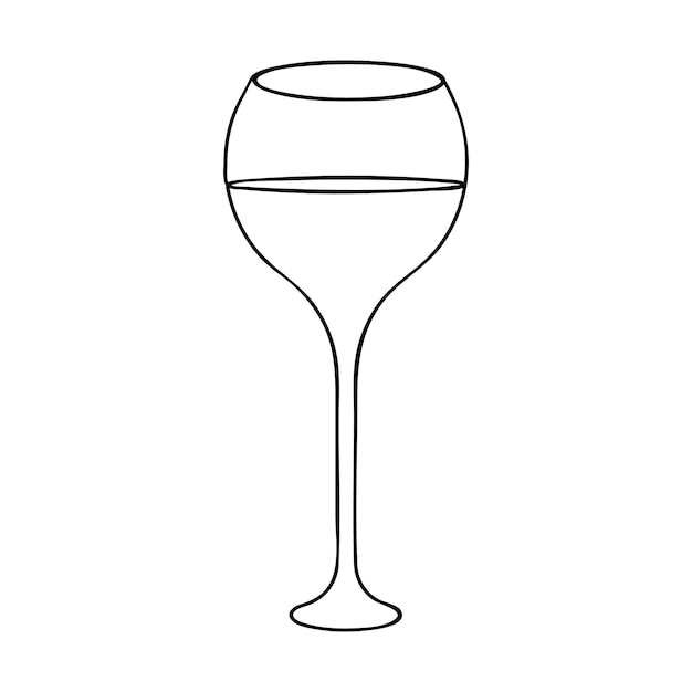 Continuous one simple single abstract line drawing of wine glass isolated on a white background