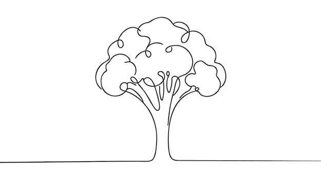 Continuous single drawn one line broccoli vegetables handdrawn picture silhouette Line art Doodle