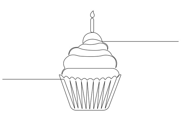 continuous single line art drawing of cupcake concept outline vector illustration