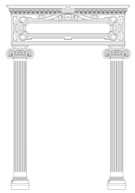 contouring coloring of classical arch classic antique portal with columns in vector graphics