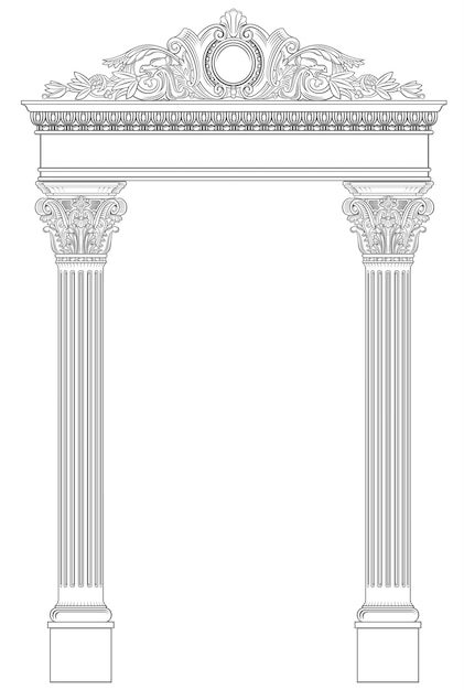 contouring coloring of classical arch classic antique portal with columns in vector graphics