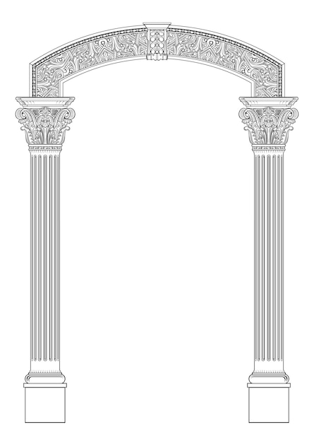 contouring coloring of classical corinthian arch classic antique portal with columns in vector graphics