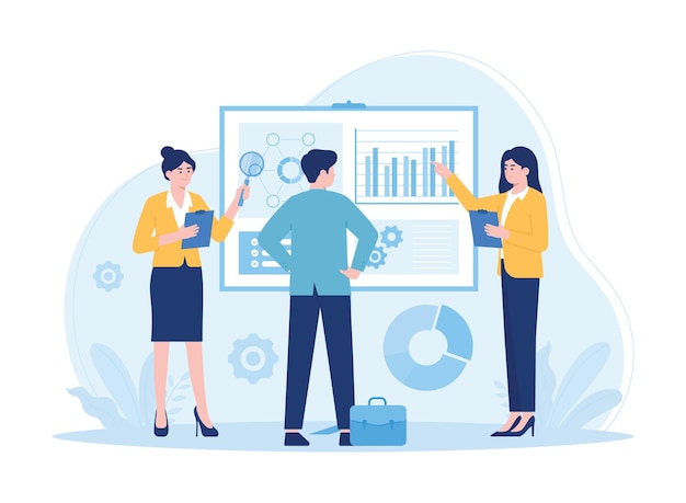 Cooperation in analyzing growth charts concept flat illustration