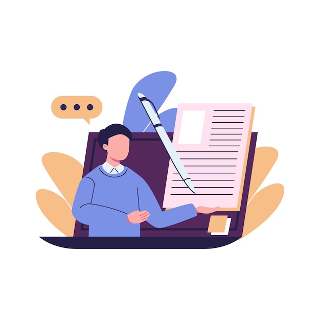 Copywriter online service or platform flat illustration design