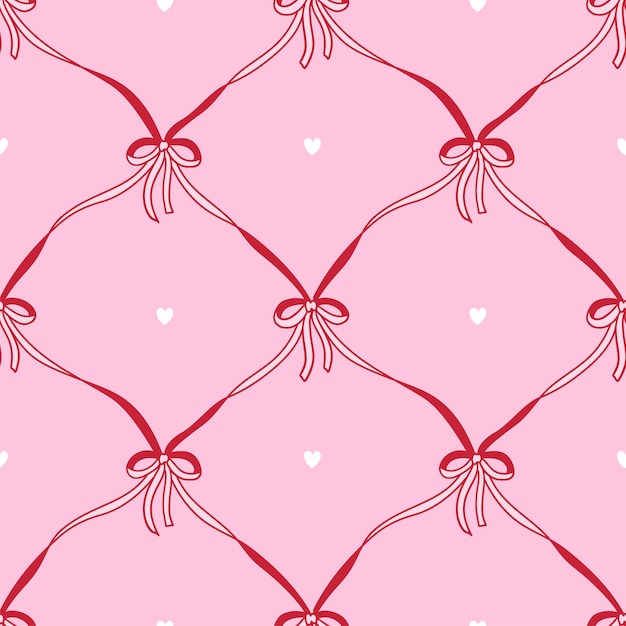 coquette girly seamless pattern with ribbons and small bows for valentines day greeting card banners