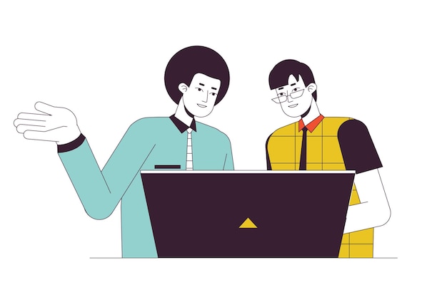 corporate trainer training job intern flat line color vector characters editable outline half body people on white coworkers collaboration simple cartoon spot illustration for web graphic design