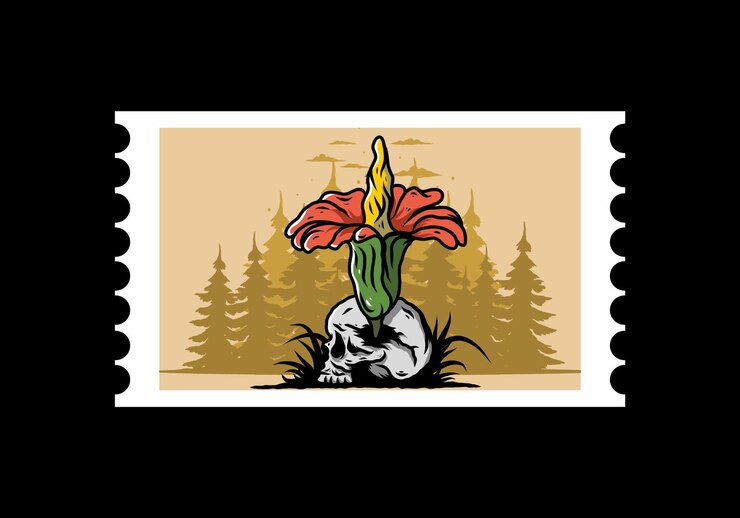 Vector corpse flower growing on the skull illustration