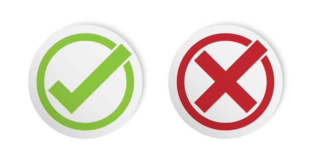 Correct and incorrect sign, check mark sticker style