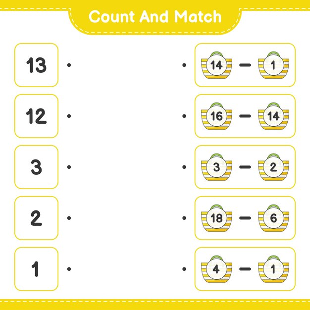 Count and match count the number of Beach Bag and match with the right numbers
