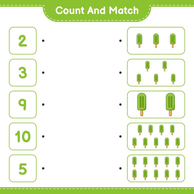 Count and match, count the number of Ice Cream and match with the right numbers. Educational children game, printable worksheet, vector illustration