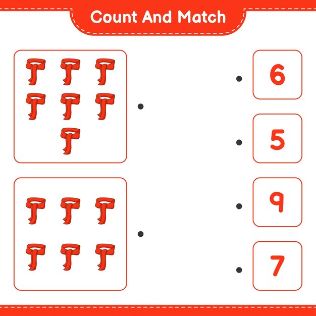 Count and match, count the number of Scarf and match with the right numbers. Educational children game, printable worksheet, vector illustration
