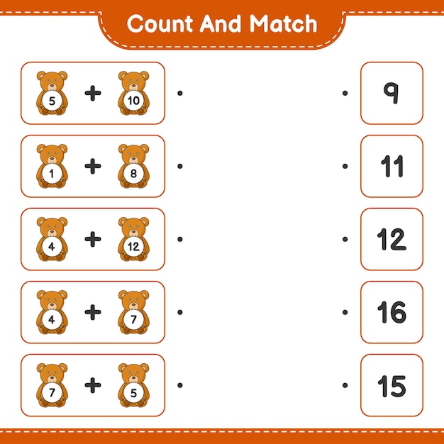 Count and match, count the number of Teddy Bear and match with the right numbers