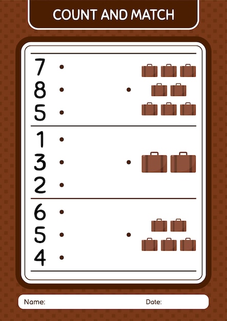 Count and match game with suitcase worksheet for preschool kids kids activity sheet