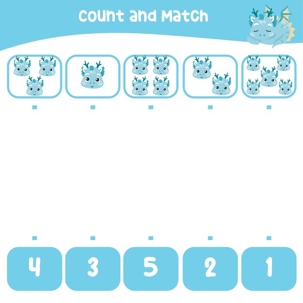 Count and match together worksheet. Educational printable math worksheet. Math game for children.