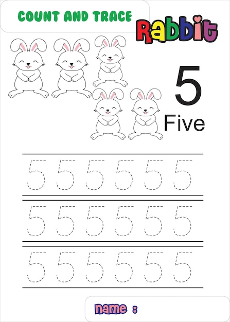 count trace and color rabbit. cute rabbit.