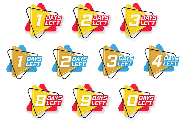 Countdown days left label or emblem set for sale or retail promotional banner badge sale