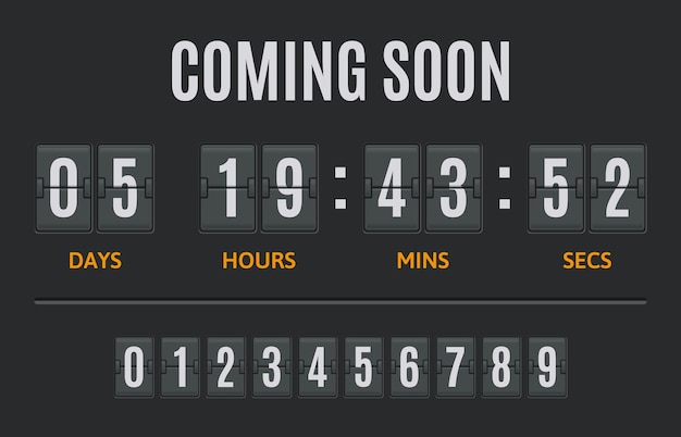 Countdown flip timer Flip clock days hours and minutes counter flipclock counting display illustration set