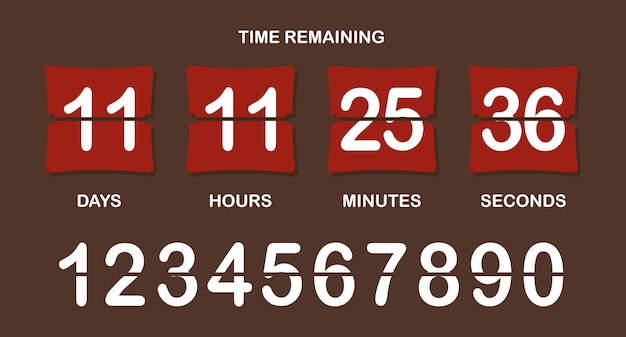 Countdown timer icon Flipstyle numeric display showing days hours minutes seconds with brown background bold split numbers and a clear timeremaining header in white text