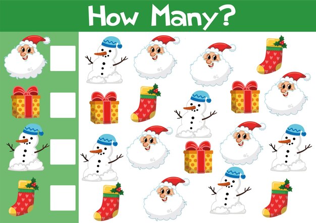 Counting Christmas Game illustration for Preschool children Vector Illustration