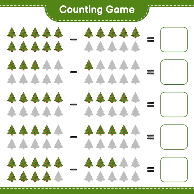 Counting game count the number of Christmas Tree and write the result Educational children game