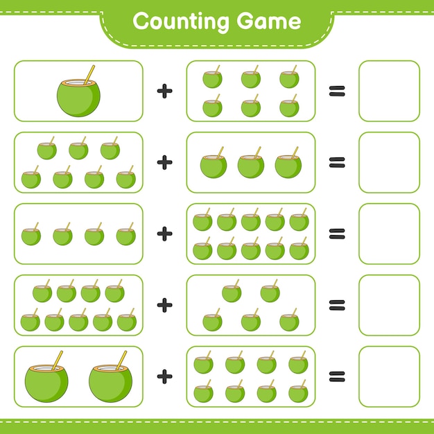Counting game count the number of Coconut and write the result Educational children game