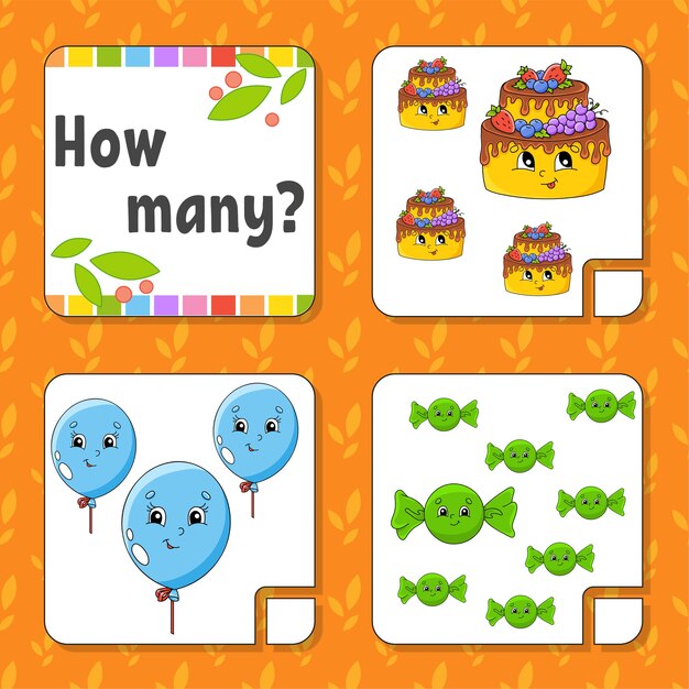 Counting game for children. Happy characters. Learning mathematics.