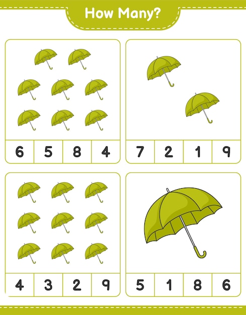 Counting game how many Umbrella Educational children game printable worksheet