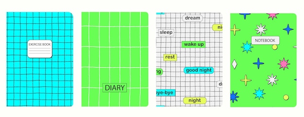 cover page templates based on seamless geometric patterns with button cursor handdrawn shape wavy lines backgrounds for notebooks notepads diaries headers isolated and replaceable