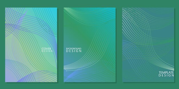 cover template set green gradient background with abstract line elements designs for cards flyers