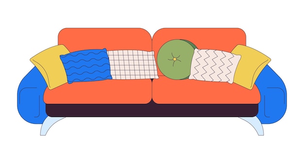 Cozy sofa with various pillows 2D linear cartoon object
