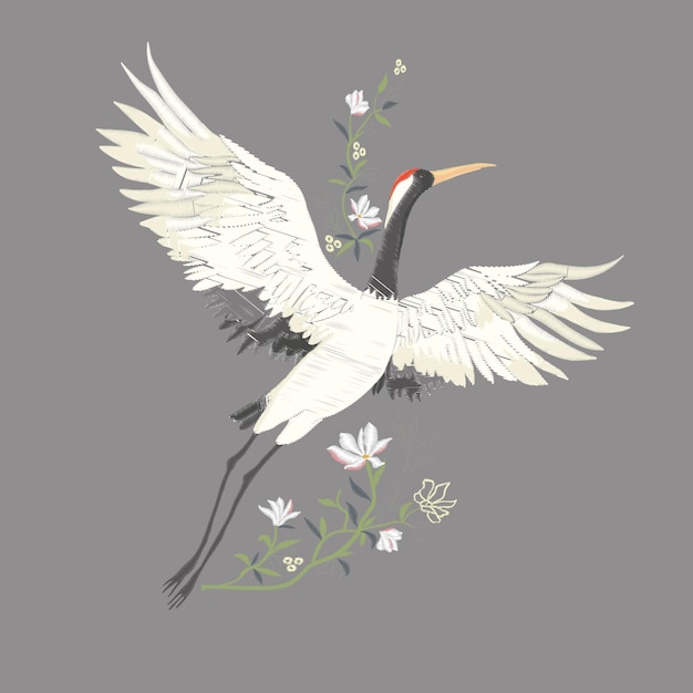 Crane A bird in flight Design element Vector