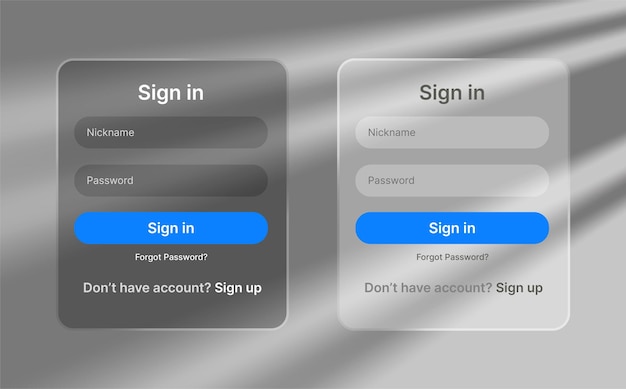 Create account UI Sign up and log in liquid glass element user interface element for ui ux design