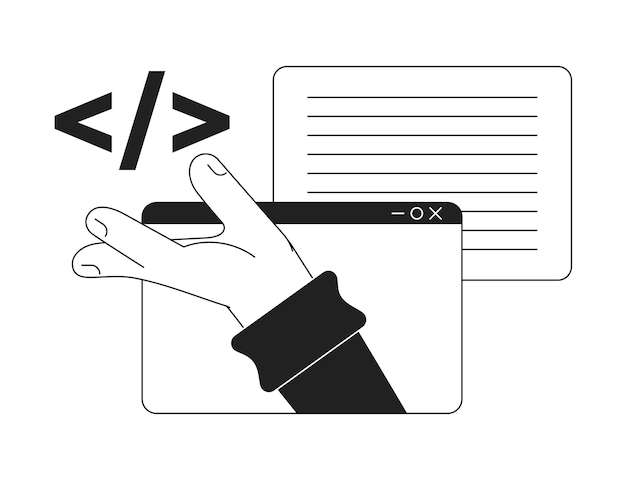 Creating website script black and white concept vector spot illustration