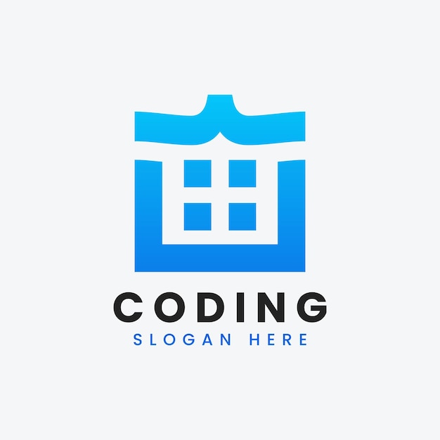 Creative abstract modern programming coding logo design colorful gradient coding house logo