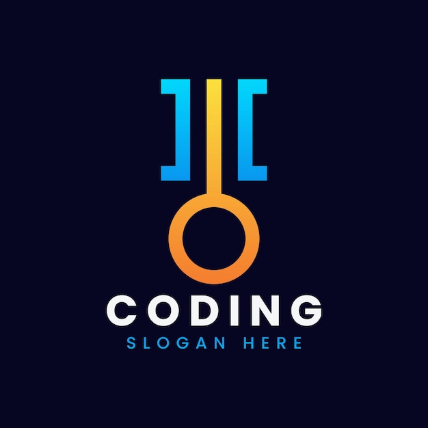 Creative abstract modern programming coding logo design colorful gradient key coding logo template