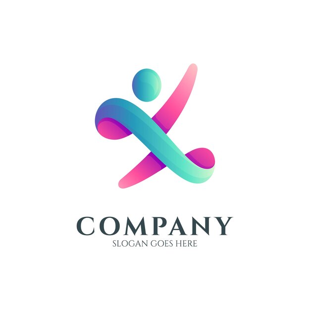 creative and active people template logo in simple shape and gradient color