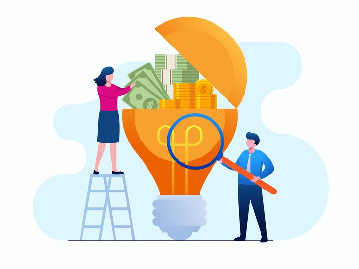 Vector creative ideas concept brainstorming. bulb light flat vector illustration banner for landing page
