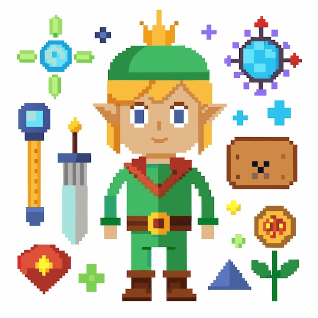 creative pixel characters and elements in vector art style