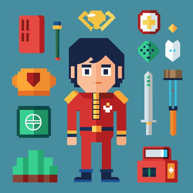 creative pixel characters and elements in vector art style