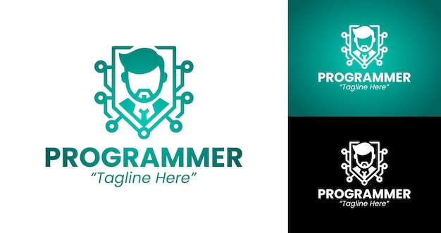 Creative Programmer Logo in Teal and White Perfect for Software Developers and Tech Solutions