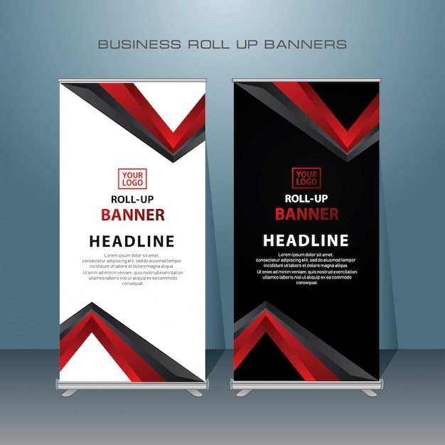 Creative Roll Up banner design in red color