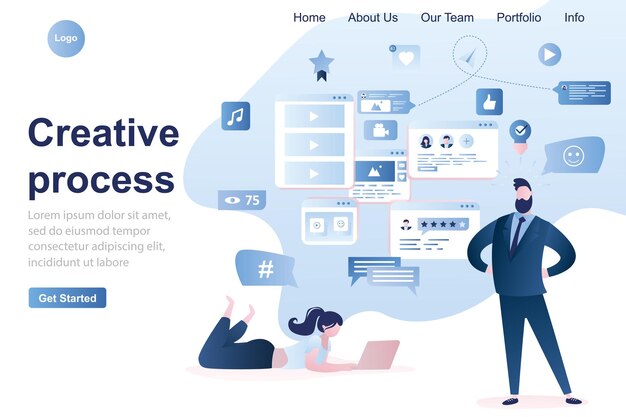 Creative teamwork businessman and woman programmer Application development landing page template