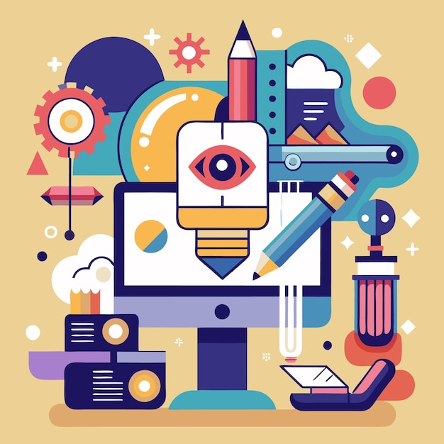 Creative Workspace Illustration Vibrant Office Design with Inspirational Elements