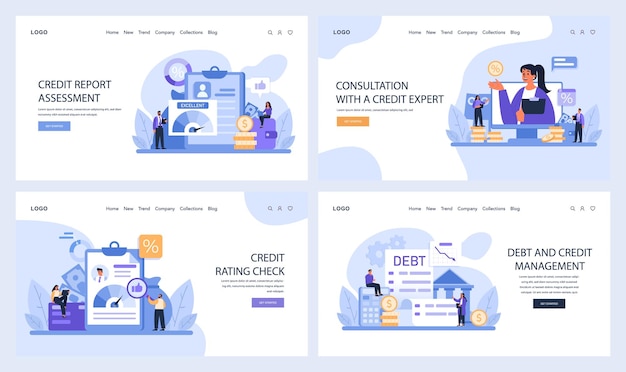 Credit score essentials webpage set showcasing the steps for credit report assessment expert