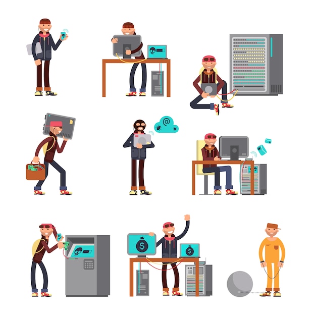 Criminal hackers breaking computer bank accounts.