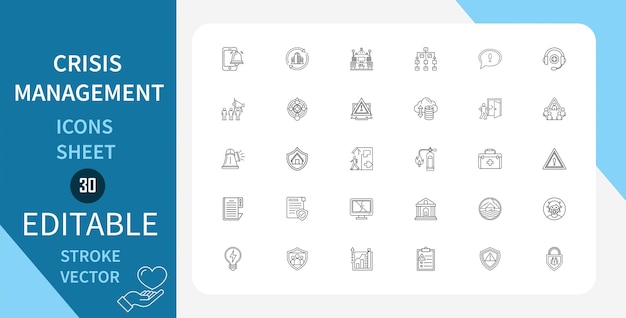 Crisis Management Line Icons Set Risk Communication Planning Recovery Response Mitigation